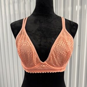 Aerie Coral Semi Sheer Lace Bralette Size 36D